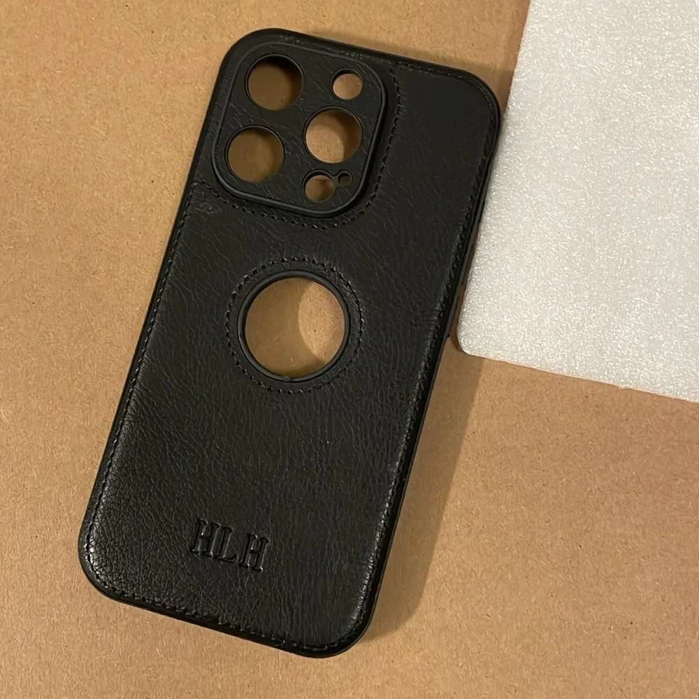 iPhone 15 Pro Black Vegan Leather Apple Cutout Phone Case